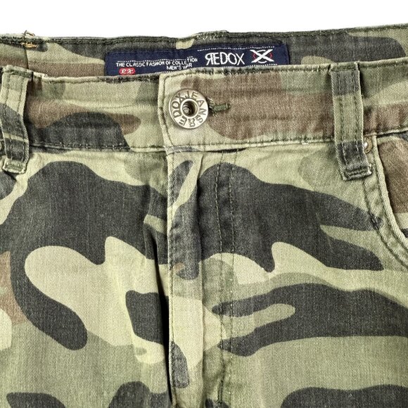 RED-OX Camo Cargo Shorts 34 – Distressed Green Woodland Utility Bottoms Grunge - Picture 4 of 14